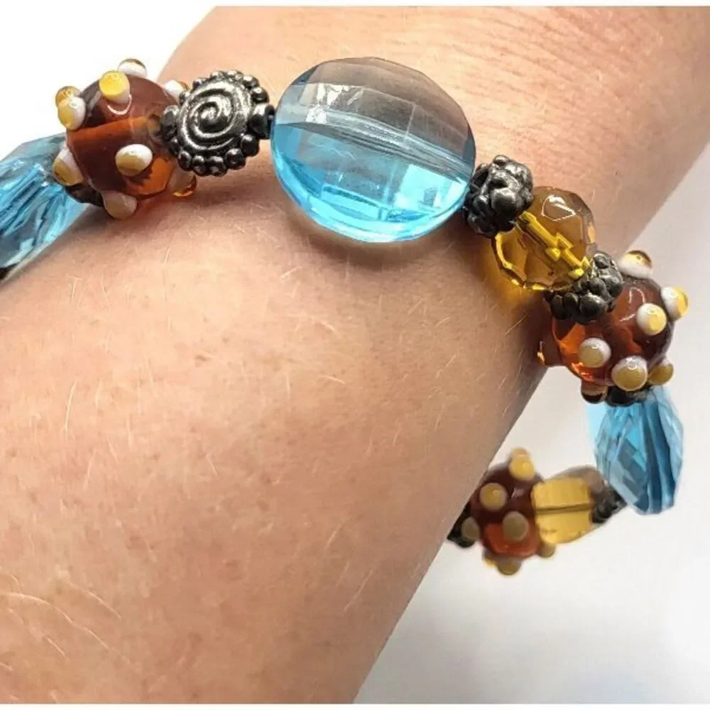 Funky Chunky Blown Glass Bracelet 8.5in